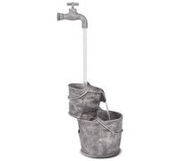 Teenpull Fontaine Cascade en polyrésine avec Robinet et Deux seaux Gris, Pompe électrique Incluse, décoration Zen pour Jardin intérieur extérieur, terrasse, Balcon et Patio