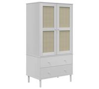 Teenpull Garde-Robe SENJA Aspect rotin Blanc 90x55x175cm Bois Massif pin avec tiroirs et Portes pour Rangement vêtements Chaussures Accessoires Chambre Salon entrée