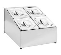 Teenpull Gastronorm Support en acier inoxydable avec 4 récipients GN 1/6 et couvercles assortis, organisateur de cuisine compact pour le rangement et le tri sur le plan de travail ou la salle à manger