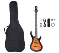 Teenpull Guitare Basse électrique 4/4 46 Pouces en Bois de Bouleau Massif Marron et Noir avec Sac Housse de Transport, Corde, médiator, accordeur