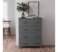 Teenpull Hamar - Buffet gris foncé - 79 x 40 x 103,5 cm - En pin massif - Avec 4 tiroirs - Pour salon, salle à manger