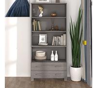 Teenpull Hamar - Buffet haut en pin massif - Gris clair - 85 x 35 x 180 cm - Avec tiroirs et compartiments ouverts - Buffet robuste pour salon, salle à manger, espace de rangement