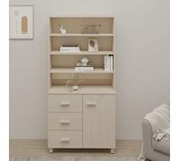 Teenpull Hamar - Buffet haut en pin massif - Marron miel - 90 x 40 x 180 cm - Avec 1 porte, 3 tiroirs, 3 tablettes - Pour salon, salle à manger, cuisine - Buffet robuste