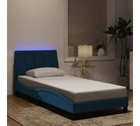 Teenpull Hanko Cadre de lit 90 x 200 cm en velours bleu avec éclairage LED intégré, tête de lit rembourrée douce, sommier à lattes stable pour un sommeil réparateur, design moderne sans matelas