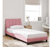 Teenpull Hanko Cadre de lit en velours rose 90 x 200 cm avec tête de lit, design ondulé et lattes de contreplaqué solides, rembourrage doux pour un sommeil réparateur, meuble de chambre à coucher