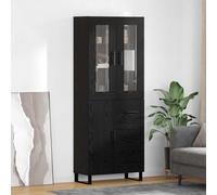 Teenpull Haut Armoire Buffet Cabinet en Bois Aggloméré et Verre Chêne Noir 69,5x34x180 cm, Buffet Table with Storage pour Salle à Manger et Living Room, Sideboard avec Tiroir et Porte