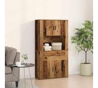 Teenpull Haut de Buffet Bois Ancien en Bois d'ingénierie 80 x 33 x 150 cm avec 4 Portes et Tiroir Meuble de Rangement pour Salle à Manger et Salon Style Rustique Écologique