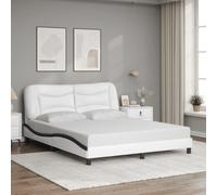 Teenpull Hvar Cadre de lit, 160 x 200 cm, lit plateforme rembourré en cuir synthétique, blanc et noir, meuble de chambre moderne avec tête de lit, cadre stable pour un sommeil réparateur