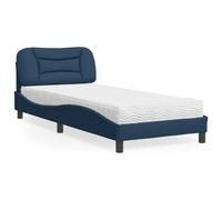Teenpull Hvar Lit capitonné avec matelas, bleu moderne, 90 x 200 cm, housse en tissu, cadre de lit confortable avec tête de lit, meuble de couchage pour un sommeil réparateur dans la chambre à coucher