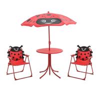 Teenpull Jeu de Bistro pour Enfants 3 pièces Rouge avec Parasol, mobilier de Jardin en Acier Robuste, chaises Pliantes, Table 50 cm, Parasol 105 cm, idéal pour terrasse et extérieur