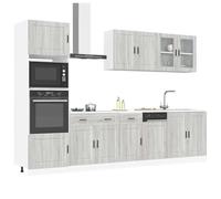 Teenpull Kalmar Kitchenette Kalmar en bois gris Sonoma avec beaucoup d'espace de rangement, garde-manger, armoire de buffet et armoire de cuisine, design moderne, durable et facile d'entretien pour la