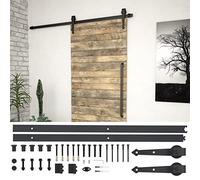 Teenpull Kit de ferrures de porte coulissante en acier revêtu par pulvérisation noir, 183 cm, avec rails coulissants, roulettes, butée de porte et guide au sol, pour portes de 60 à 91,5 cm de large