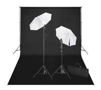 Teenpull Kit de Studio avec Toile de Fond Noire 600 x 300 cm, 2 Lampes lumière du Jour 24W, parapluies Blancs, trépieds Aluminium réglables, Support Photo vidéo pour Portrait Produit