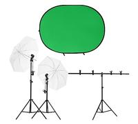 Teenpull Kit de Studio Photo avec éclairage Lampe Flash, Parapluie diffuseur, Support de Fond réglable, trépied Aluminium, écran de Fond Double Face Bleu et Vert pour Photographie vidéo Portrait