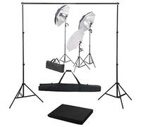 Teenpull Kit de studio photo avec lampes de studio, 3 lampes lumière du jour 5500 K, trépieds en aluminium jusqu'à 230 cm, système de fond avec tissu en coton de 600 x 300 cm, 3 parapluies, sacs de