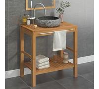 Teenpull Lavabo en teck massif en marbre noir, 74 x 45 x 75 cm, meuble de salle de bain robuste avec barre porte-serviettes, lavabo à poser durable pour salles de bains élégantes