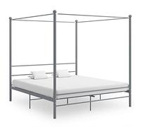 Teenpull Lit à baldaquin gris en métal 200 x 200 cm, cadre de lit revêtu par pulvérisation, cadre stable, meuble moderne avec sommier à lattes pour matelas, intimité, robuste et durable.