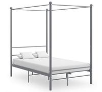 Teenpull Lit à baldaquin gris, en métal revêtu par pulvérisation, 140 x 200 cm, cadre de lit stable avec tête de lit, plate-forme moderne pour matelas, meuble de chambre à coucher élégant