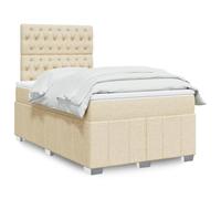 Teenpull Lit à sommier tapissier 120 x 190 cm, en tissu crème, avec matelas à ressorts ensachés, tête de lit réglable en hauteur et éclairage LED, ensemble de chambre moderne pour un sommeil