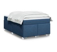 Teenpull Lit à sommier tapissier 120 x 200 cm avec matelas à ressorts ensachés, surmatelas et cadre en bois solide, housse en tissu bleu pour chambre à coucher, sommeil réparateur