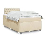 Teenpull Lit à sommier tapissier 120 x 200 cm crème, cadre de lit rembourré moderne avec tête de lit, matelas confortable à ressorts ensachés et surmatelas, éclairage LED pour chambre à coucher