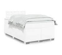 Teenpull Lit à sommier tapissier 120 x 200 cm en cuir synthétique blanc avec tête de lit, matelas à ressorts ensachés et surmatelas, éclairage LED, cadre de lit meuble.