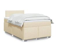 Teenpull Lit à sommier tapissier, 120 x 200 cm, en tissu crème, avec matelas à ressorts ensachés et surmatelas, cadre de lit stable et tête de lit rembourré, pour chambre à coucher