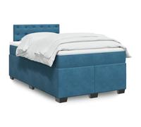 Teenpull Lit à sommier tapissier 120 x 200 cm en velours bleu avec matelas à ressorts ensachés, éclairage LED et surmatelas, cadre de lit rembourré pour plus de confort et un sommeil réparateur