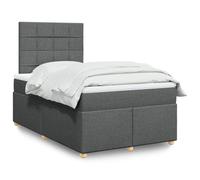 Teenpull Lit à sommier tapissier 120 x 200 cm gris foncé avec matelas à ressorts ensachés, tête de lit réglable en hauteur, housse en tissu et surmatelas confortable pour un sommeil réparateur