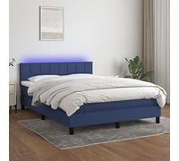 Teenpull Lit à sommier tapissier 140 x 190 cm avec matelas, éclairage LED intégré et tête de lit réglable en hauteur, cadre en tissu rembourré bleu, ensemble de meubles de chambre à coucher pour un