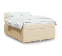 Teenpull Lit à sommier tapissier 140 x 190 cm avec matelas, housse en tissu crème, ensemble de chambre à coucher confortable avec tête de lit, ressorts ensachés pour un sommeil réparateur, éclairage