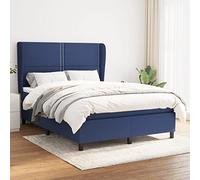 Teenpull Lit à sommier tapissier 140 x 190 cm bleu avec housse en tissu avec matelas, tête de lit réglable en hauteur, matelas à ressorts ensachés moyennement durs et cadre de lit stable pour un