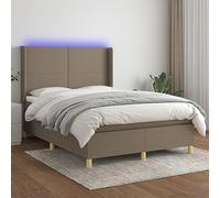 Teenpull Lit à sommier tapissier 140 x 190 cm, en tissu taupe, complet, avec matelas, éclairage LED et tête de lit réglable en hauteur, lit rembourré moderne, meuble de chambre robuste avec cadre.
