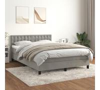Teenpull Lit à sommier tapissier, 140 x 190 cm, en velours gris clair, avec matelas à ressorts ensachés, tête de lit réglable en hauteur, lit rembourré pour chambre à coucher, parure de lit complète