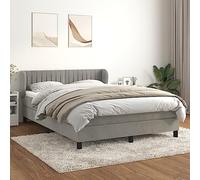 Teenpull Lit à sommier tapissier 140 x 190 cm en velours gris clair, matelas à ressorts ensachés, tête de lit réglable en hauteur, cadre de lit rembourré, ensemble de meubles de chambre confortable