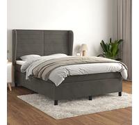 Teenpull Lit à sommier tapissier 140 x 190 cm en velours gris foncé, avec tête de lit réglable en hauteur, matelas à ressorts ensachés et surmatelas, votre ensemble de meubles de lit rembourré pour un