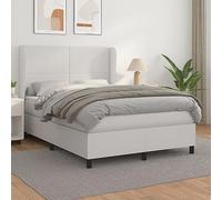 Teenpull Lit à sommier tapissier 140 x 200 cm, en cuir synthétique blanc, avec tête de lit rembourrée réglable, matelas à ressorts ensachés et surmatelas pour un sommeil réparateur dans la chambre à