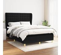 Teenpull Lit à sommier tapissier 140 x 200 cm en tissu noir, avec matelas à ressorts ensachés intégré, tête de lit réglable, cadre de lit rembourré robuste pour un sommeil réparateur