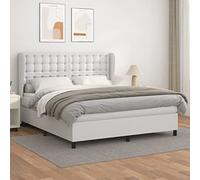 Teenpull Lit à sommier tapissier, 160 x 200 cm, blanc, en cuir synthétique de luxe, avec tête de lit réglable, matelas à ressorts ensachés, surmatelas doux pour la peau pour chambre à coucher
