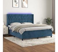 Teenpull Lit à sommier tapissier, 160 x 200 cm, bleu foncé, tissu en velours, tête de lit réglable en hauteur, matelas à ressorts ensachés, éclairage LED, ensemble complet de meubles de chambre à