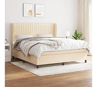 Teenpull Lit à sommier tapissier, 160 x 200 cm, en tissu crème, avec matelas et tête de lit, réglable en hauteur, matelas à ressorts ensachés moyennement durs, cadre de lit résistant, pour chambre à