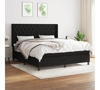 Teenpull Lit à sommier tapissier 160 x 200 cm en tissu noir avec matelas à ressorts ensachés et tête de lit réglable en hauteur, surmatelas, cadre de lit stable pour chambre à coucher