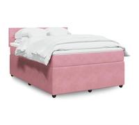 Teenpull Lit à sommier tapissier, 160 x 200 cm, en tissu velours rose, avec matelas à ressorts ensachés, surmatelas et éclairage LED, ensemble de chambre à coucher moderne pour un confort optimal
