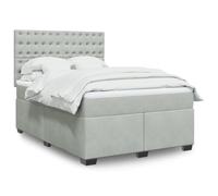 Teenpull Lit à sommier tapissier, 160 x 200 cm, gris clair, en velours, matelas, éclairage LED, tête de lit réglable en hauteur, ressorts ensachés et surmatelas, ensemble de meubles de chambre à