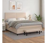 Teenpull Lit à sommier tapissier, 180 x 200 cm, en cuir synthétique, marron cappuccino, avec matelas à ressorts ensachés, tête de lit réglable, lit rembourré pour chambre à coucher, banc inclus