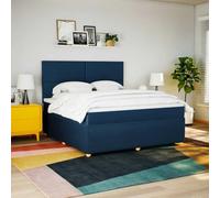 Teenpull Lit à sommier tapissier, 180 x 200 cm, en tissu bleu, rembourré, avec matelas à ressorts ensachés, tête de lit réglable en hauteur, éclairage LED, ensemble de meubles