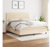Teenpull Lit à sommier tapissier, 180 x 200 cm, en tissu crème, avec tête de lit réglable en hauteur, matelas à ressorts ensachés, surmatelas doux pour la peau, lit rembourré stable pour un sommeil