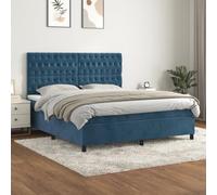 Teenpull Lit à sommier tapissier 180 x 200 cm en velours bleu foncé, avec matelas et tête de lit réglable, un meuble de lit confortable avec cadre solide pour un sommeil réparateur