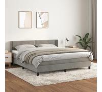 Teenpull Lit à sommier tapissier 180 x 200 cm, gris clair, housse en velours, rembourré avec matelas à ressorts ensachés de qualité supérieure, tête de lit réglable en hauteur, cadre stable et cadre