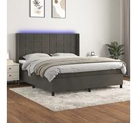 Teenpull Lit à sommier tapissier, 180 x 200 cm, gris foncé, rembourré, en velours, avec éclairage LED, matelas à ressorts ensachés et tête de lit réglable en hauteur, ensemble de meubles de chambre à